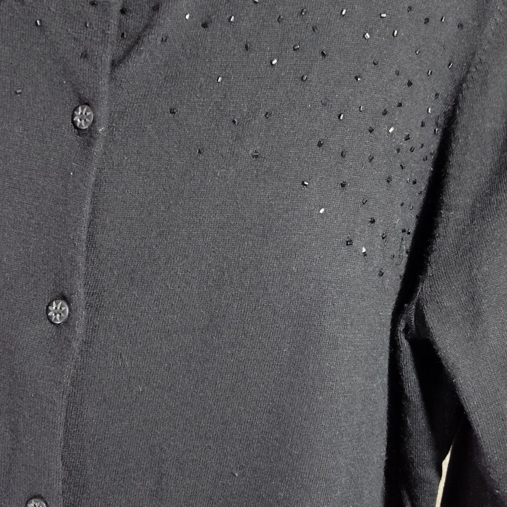 Emma James Rich Black Beaded Button-Up Cardigan And Tank Matched Set